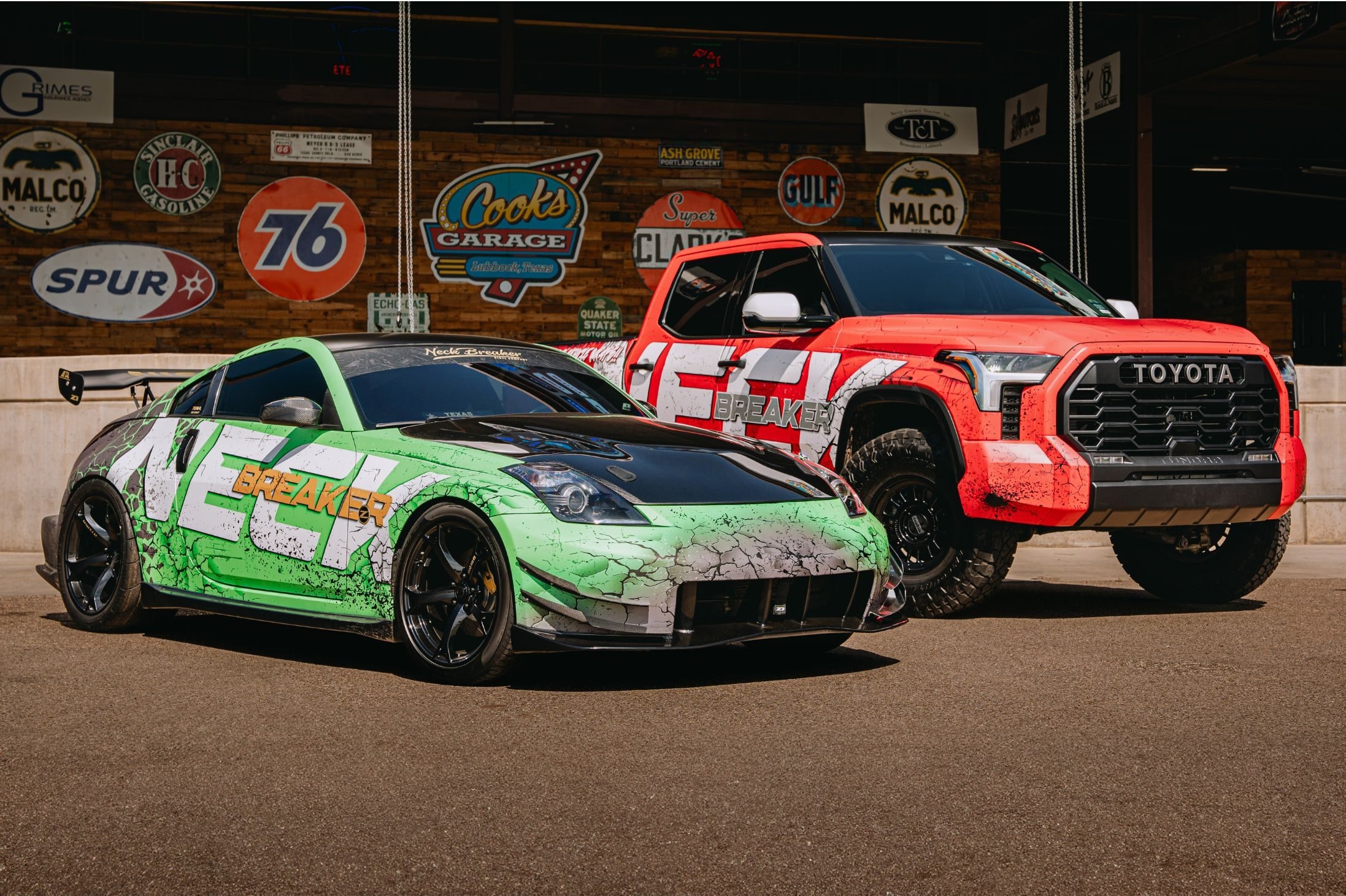 Custom wrapped vehicles at Cook's Garage Lubbock